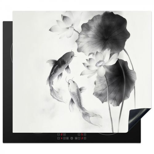Fleurs de lotus - Poissons - Feuilles - Noir