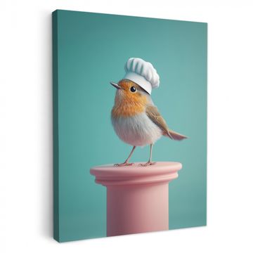 Tableau sur toile - Rouge-gorge - Oiseau - Toque - Socle