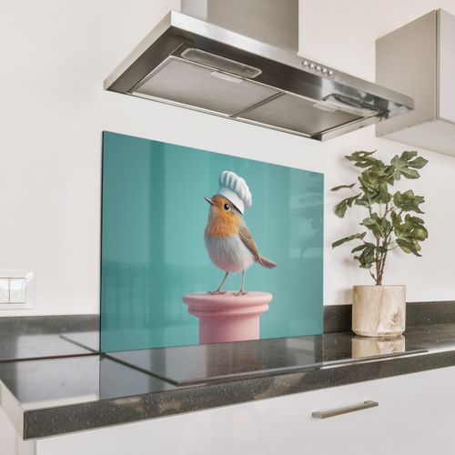 Fond de hotte - Merle - Oiseau - Chapeau de cuisinier - Piédestal