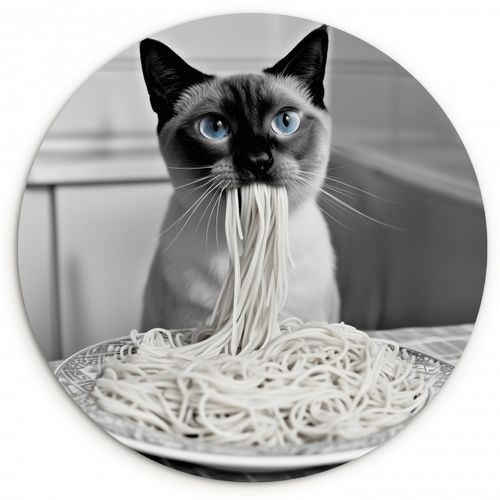 Tableau rond - Chat - Siamois - Noir et blanc - Mignon - Animaux