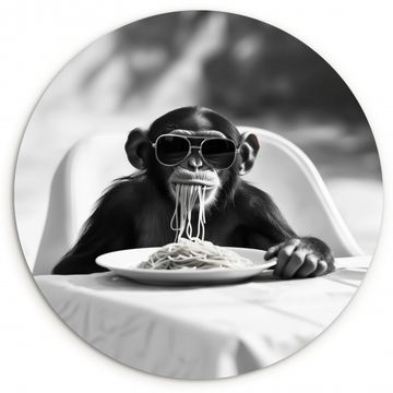 Tableau rond - Singe - Spaghetti - Lunettes de soleil - Noir et blanc - Cool - Animal