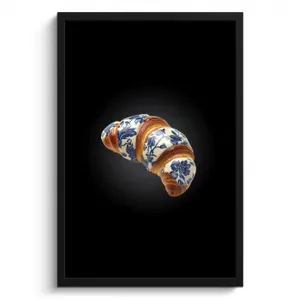 Cadre Photo - Croissant - Motif floral - Bleu de Delft