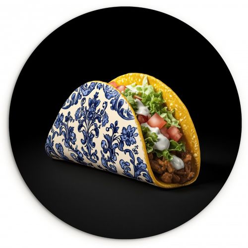 Tableau rond - Taco - Viande - Salade - Bleu de Delft - Motif