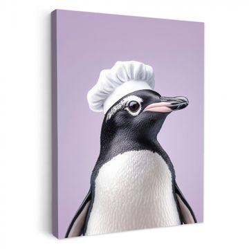 Tableau sur toile - Pingouin - Toque - Mignon - Violet