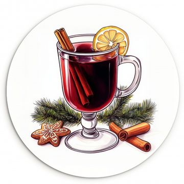 Tableau rond - Vin - Boire - Gluhwein - Hiver - Illustration - Noël