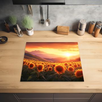 Protection plaque induction - Tournesols - Coucher de soleil - Paysage
