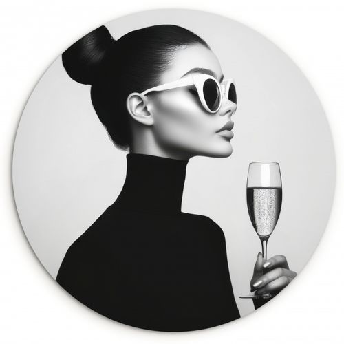 Tableau rond - Femme - Champagne - Moderne