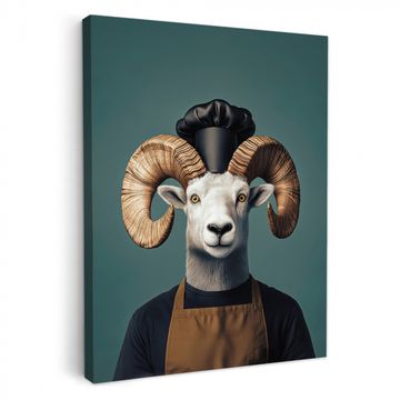 Tableau sur toile - Chèvre - Cornes - Vêtements de cuisine