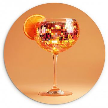 Tableau rond - Boisson - Orange - Paillettes - Disco