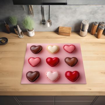 Protection plaque induction - Macarons - Coeurs - Colorés - Rose