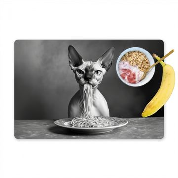 Sets de table - Sphynx - Chat - Animaux - Humour - Spaghetti - Noir et blanc
