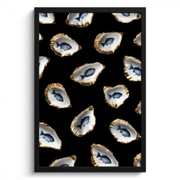 Cadre Photo - Huîtres - Poissons - Bleu - Or