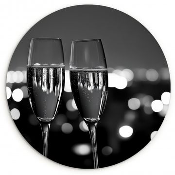 Tableau rond - Bulles - Cheers - Coupes de champagne - Lumières de la ville