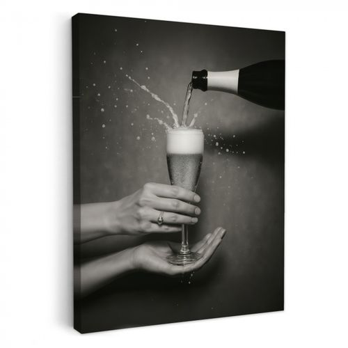 Tableau sur toile - Bouteille de champagne - Verre - Minimaliste - Splashes