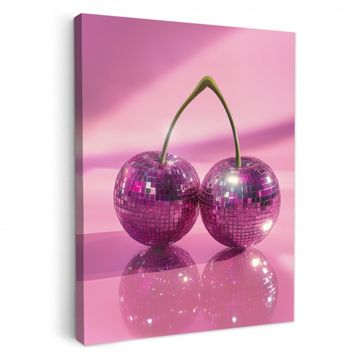 Tableau sur toile - Paillettes - Boule disco - Rose - Cerise