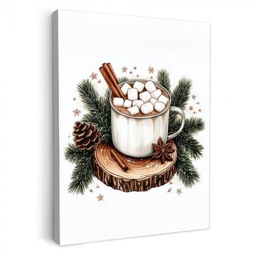 Tableau sur toile - Hiver - Bois - Lait chocolaté - Boisson - Noël
