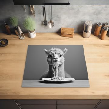 Protection plaque induction - Alpaga - Pâtes - Noir - Blanc - Drôle - Animaux