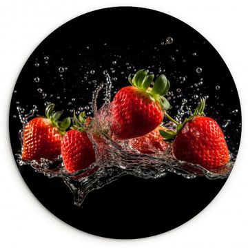 Tableau rond - Fraises - Fruits - Rouge - Eau - Noir