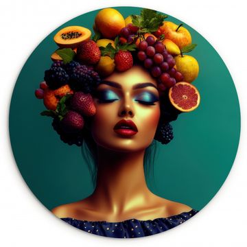 Tableau rond - Femme - Top à capuche - Tropical - Fruits - Raisins