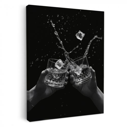 Tableau sur toile - Verres Whicky - Ice - Splashes - Noir