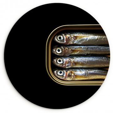 Tableau rond - Sardines - Boîte - Noir - Poisson