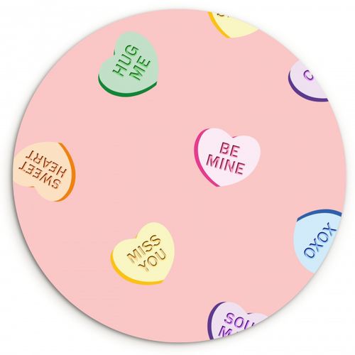 Tableau rond - Coeur - Bonbons - Pastel - Texte