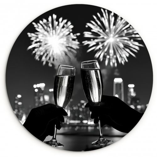 Tableau rond - Feux d'artifice - Cheers - Skyline - Champagne