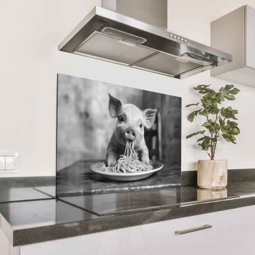 Fond de hotte - Cochon - Mignon - Spaghetti - Noir et blanc - Animal