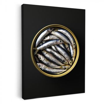 Tableau sur toile - Sardines - Poisson - Rond - Noir