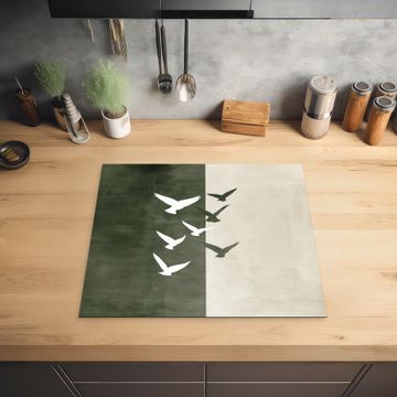 Protection plaque induction - Japandi - Oiseau - Vert
