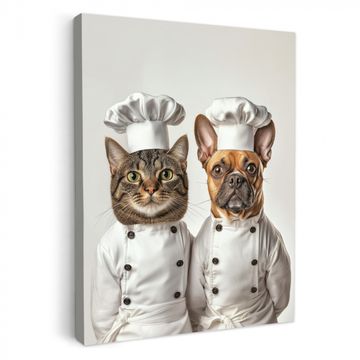 Tableau sur toile - Chat - Chien - Vêtements de cuisine
