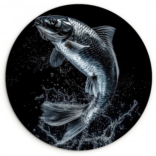 Tableau rond - Poissons - Koi - Noir - Eau