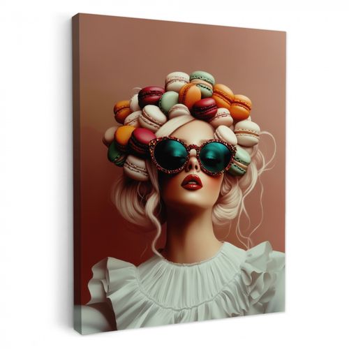 Tableau sur toile - Femme - Macarons - Lunettes