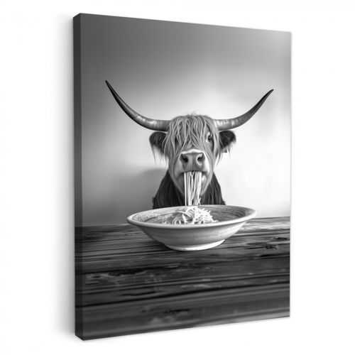 Tableau sur toile - Highlander écossais - Spaghetti - Animaux - Noir et blanc