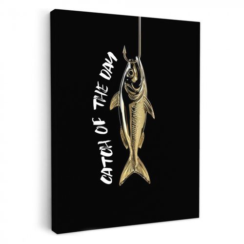Tableau sur toile - Poisson - Noir - Or - Texte