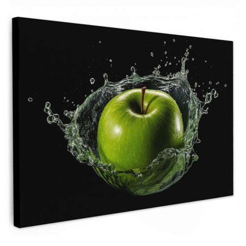 Tableau sur toile - Pomme - Vert - Fruit - Eau - Noir