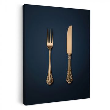 Tableau sur toile - Couverts - Bleu foncé - Or