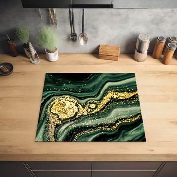Protection plaque induction - Tempête dorée sur marbre vert