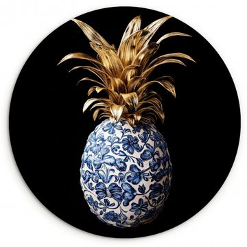Tableau rond - Ananas - Motif floral - Or - Delftware