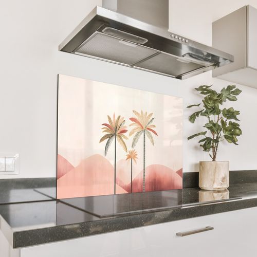 Fond de hotte - Palmiers - Collines - Minimaliste - Rose tendre