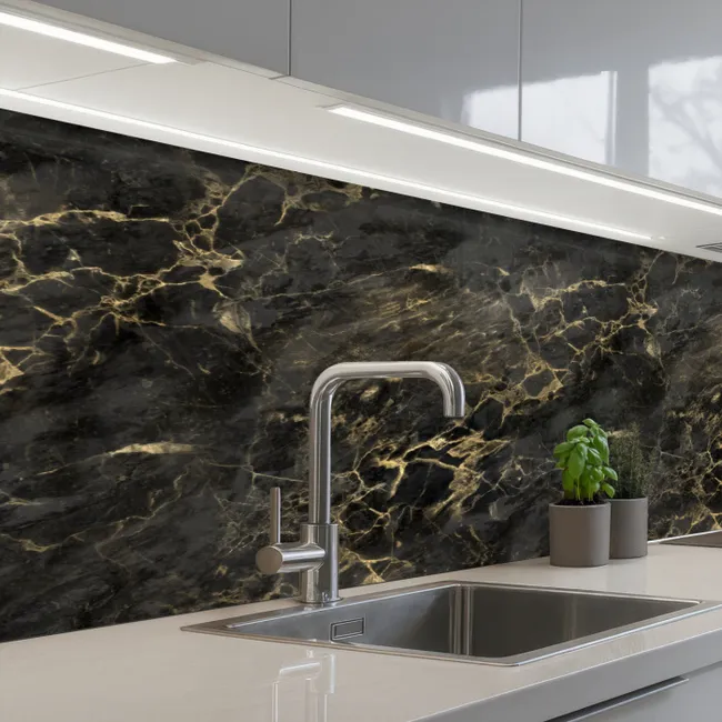 Zwart - Marmer - Goud - Nerf keuken achterwand 2 middel 871 -3d_schuin