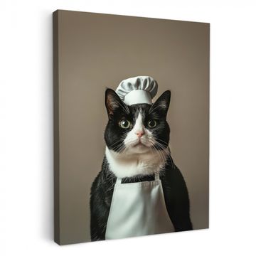 Tableau sur toile - Chat - Vêtements de chef - Noir - Blanc