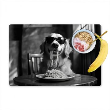 Sets de table - Golden Retriever - Chien - Joyeux - Assiette spaghetti - Noir - blanc