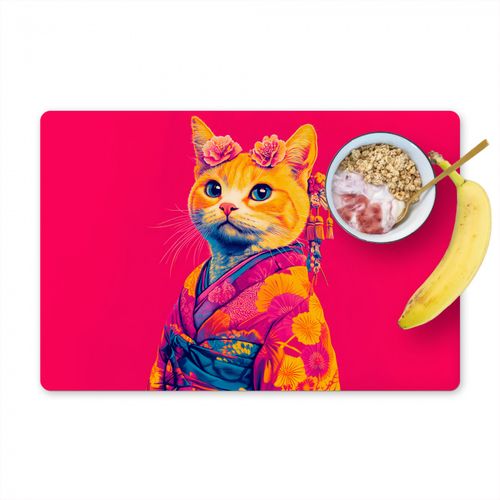 Sets de table - Chat - Kimono - Fleurs - Rose