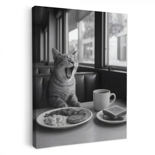 Tableau sur toile - Chat - Café - Pain - Noir