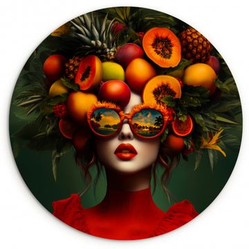 Tableau rond - Femme - Fruits - Papaye - Ananas