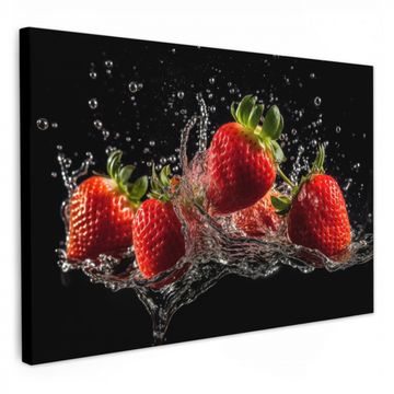 Tableau sur toile - Fraises - Fruits - Rouge - Eau - Noir