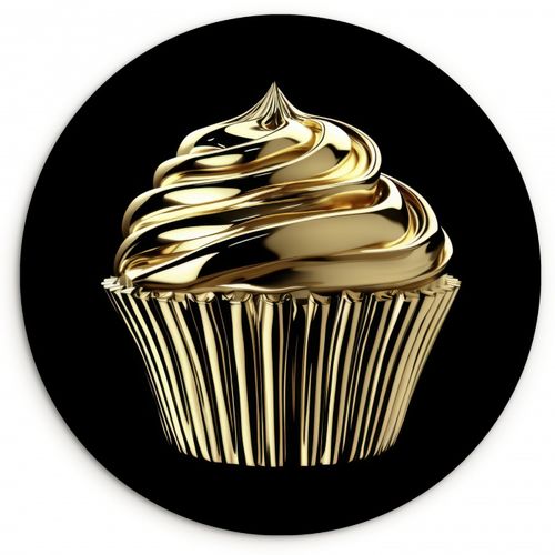 Tableau rond - Cupcake - Nourriture - Or - Noir