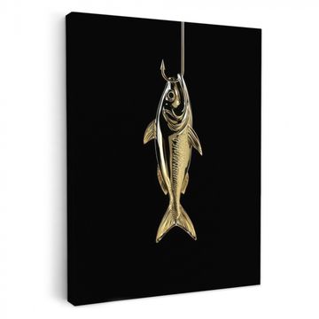 Tableau sur toile - Or - Poisson - Crochet - Noir