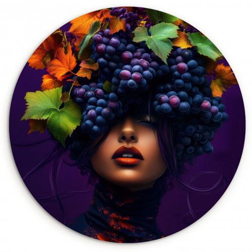 Tableau rond - Femme - Pourpre - Raisins